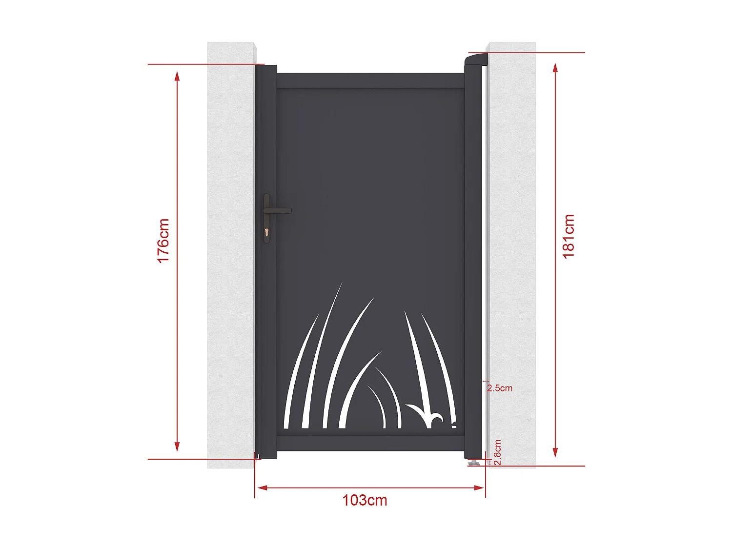Portillon battant en aluminium à motif végétal en découpe laser - L103 x H181 cm - Anthracite - BRAMENO