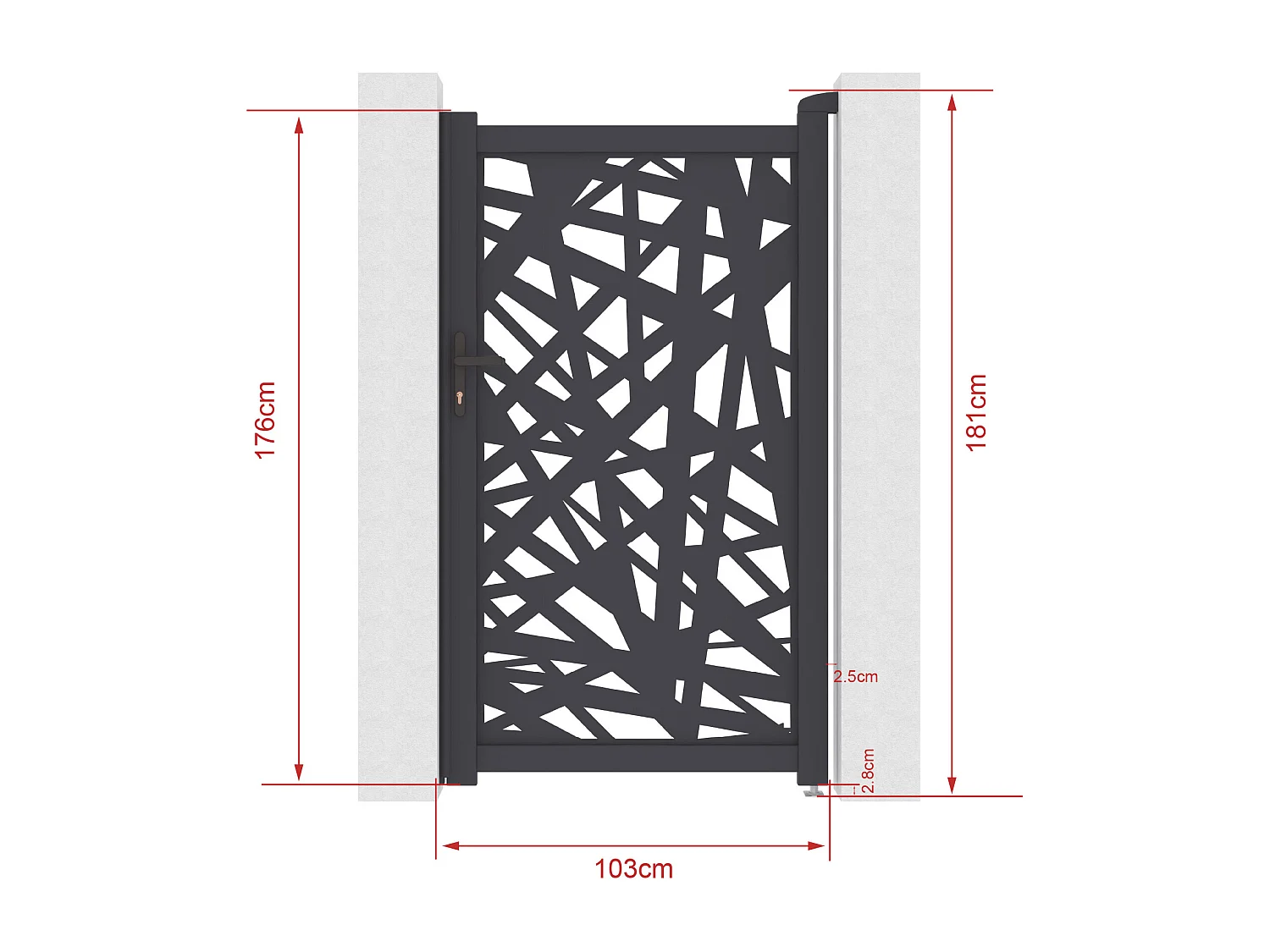 Portillon battant en aluminium à motif géométrique en découpe laser - L103 x H181 cm - Anthracite - NATAFO