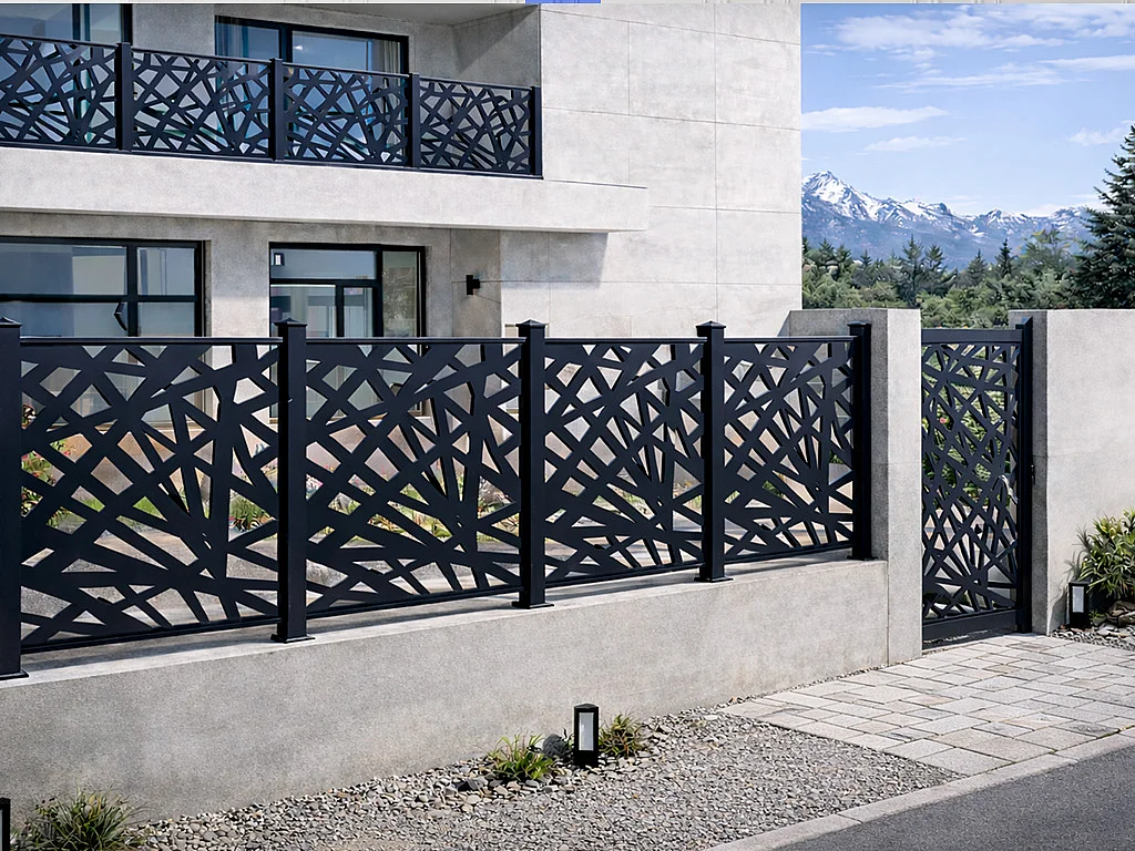 Portillon battant en aluminium à motif géométrique en découpe laser - L103 x H181 cm - Anthracite - NATAFO