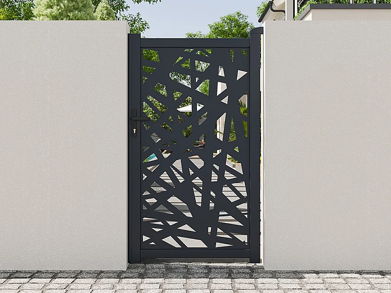 Portillon battant en aluminium à motif géométrique en découpe laser - L103 x H181 cm - Anthracite - NATAFO