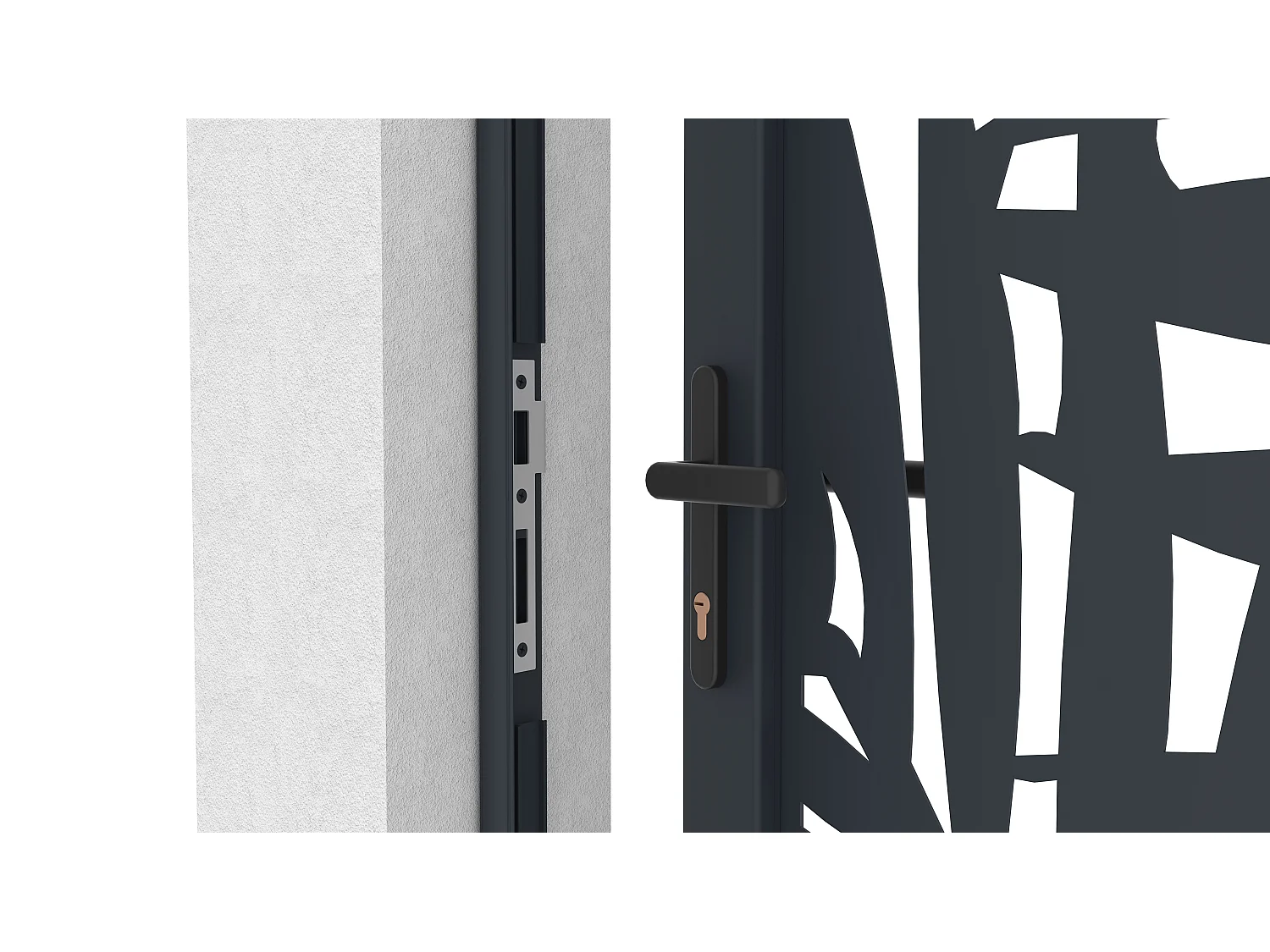 Portillon battant en aluminium à motif tropical en découpe laser - L103 x H181 cm - Anthracite - TOGIRO