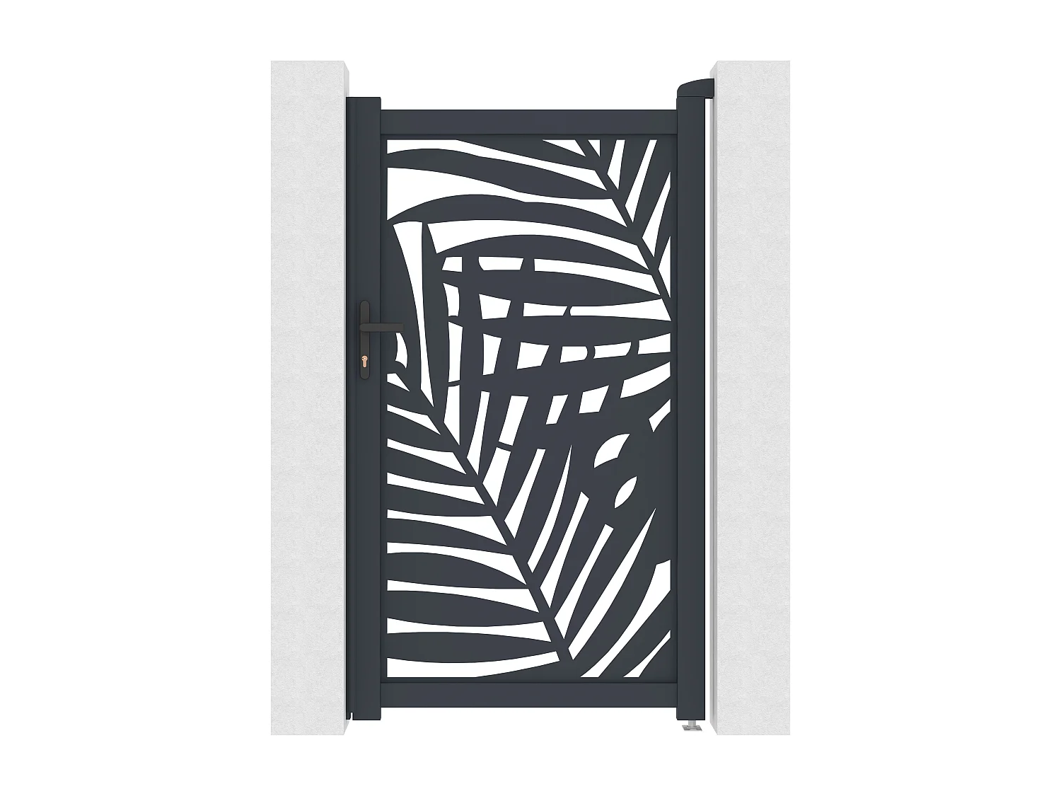 Portillon battant en aluminium à motif tropical en découpe laser - L103 x H181 cm - Anthracite - TOGIRO