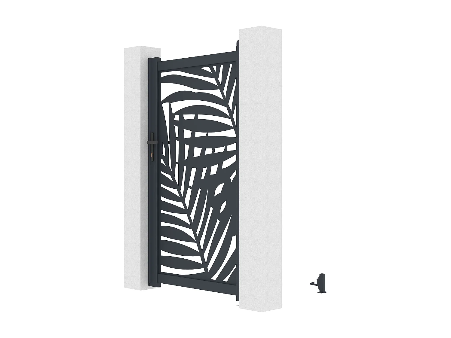Portillon battant en aluminium à motif tropical en découpe laser - L103 x H181 cm - Anthracite - TOGIRO