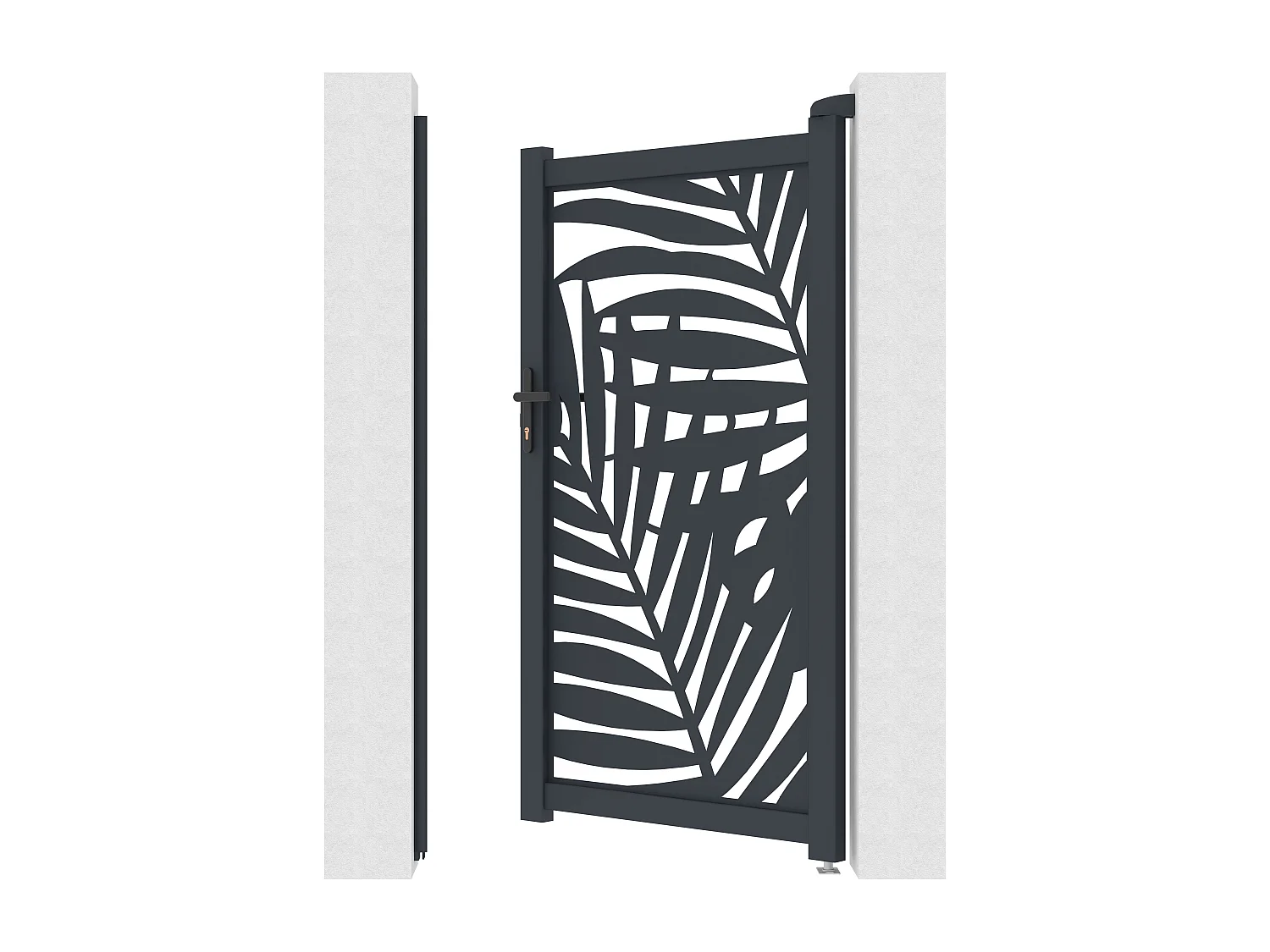 Portillon battant en aluminium à motif tropical en découpe laser - L103 x H181 cm - Anthracite - TOGIRO