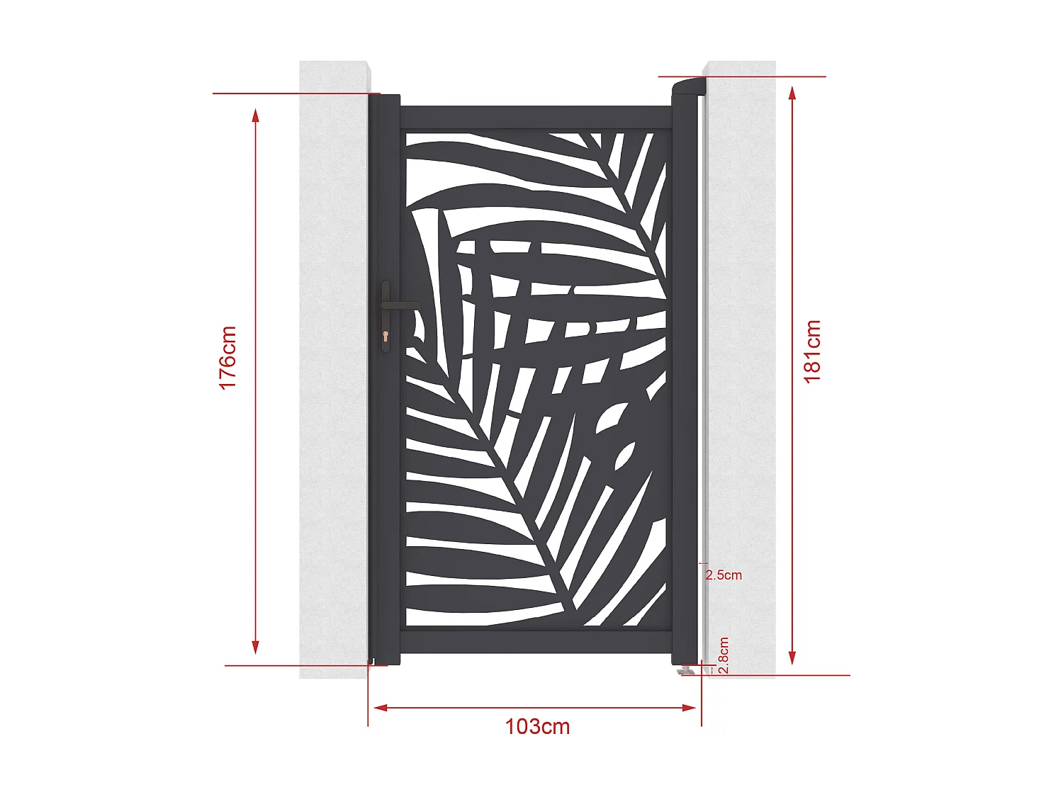 Portillon battant en aluminium à motif tropical en découpe laser - L103 x H181 cm - Anthracite - TOGIRO