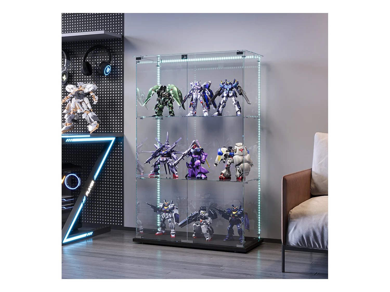 Vitrine de salon avec 4 étagères et portes doubles – Meuble élégant pour salon