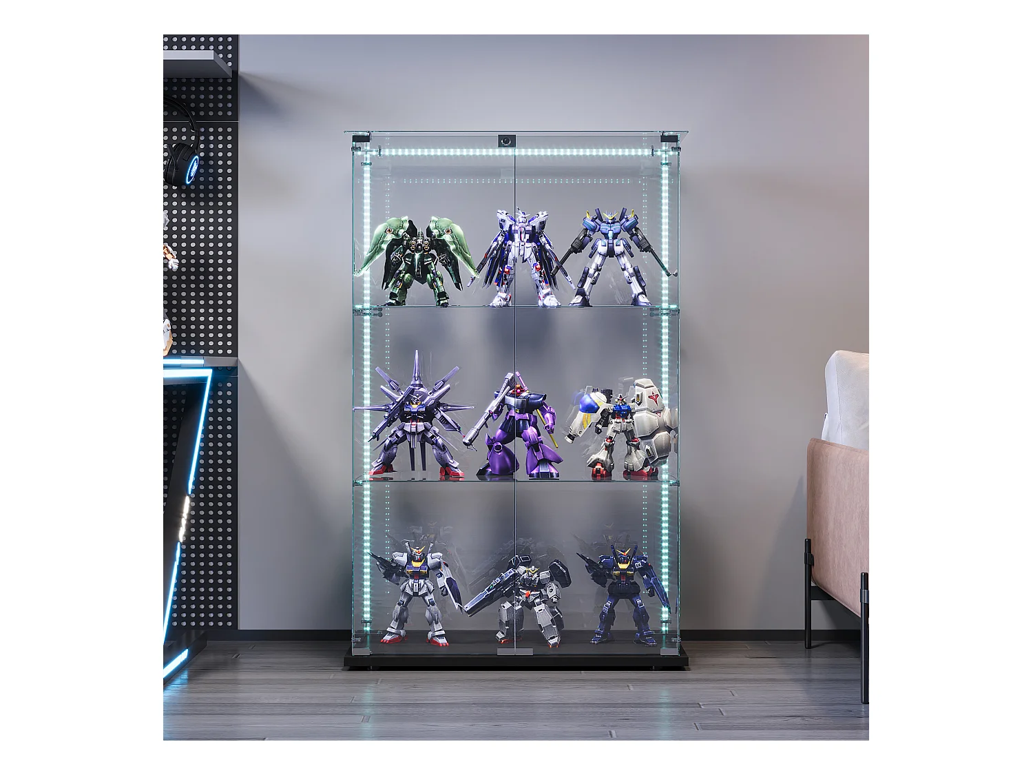 Vitrine de salon avec 4 étagères et portes doubles – Meuble élégant pour salon