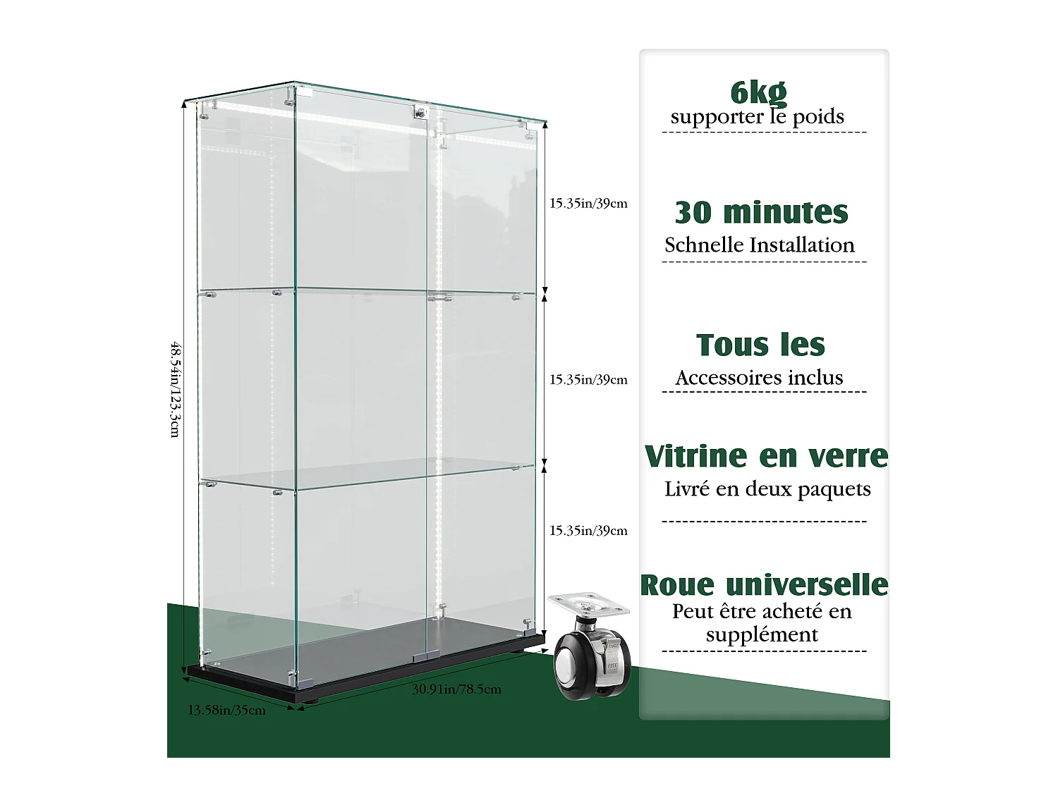 Vitrine de salon avec 4 étagères et portes doubles – Meuble élégant pour salon