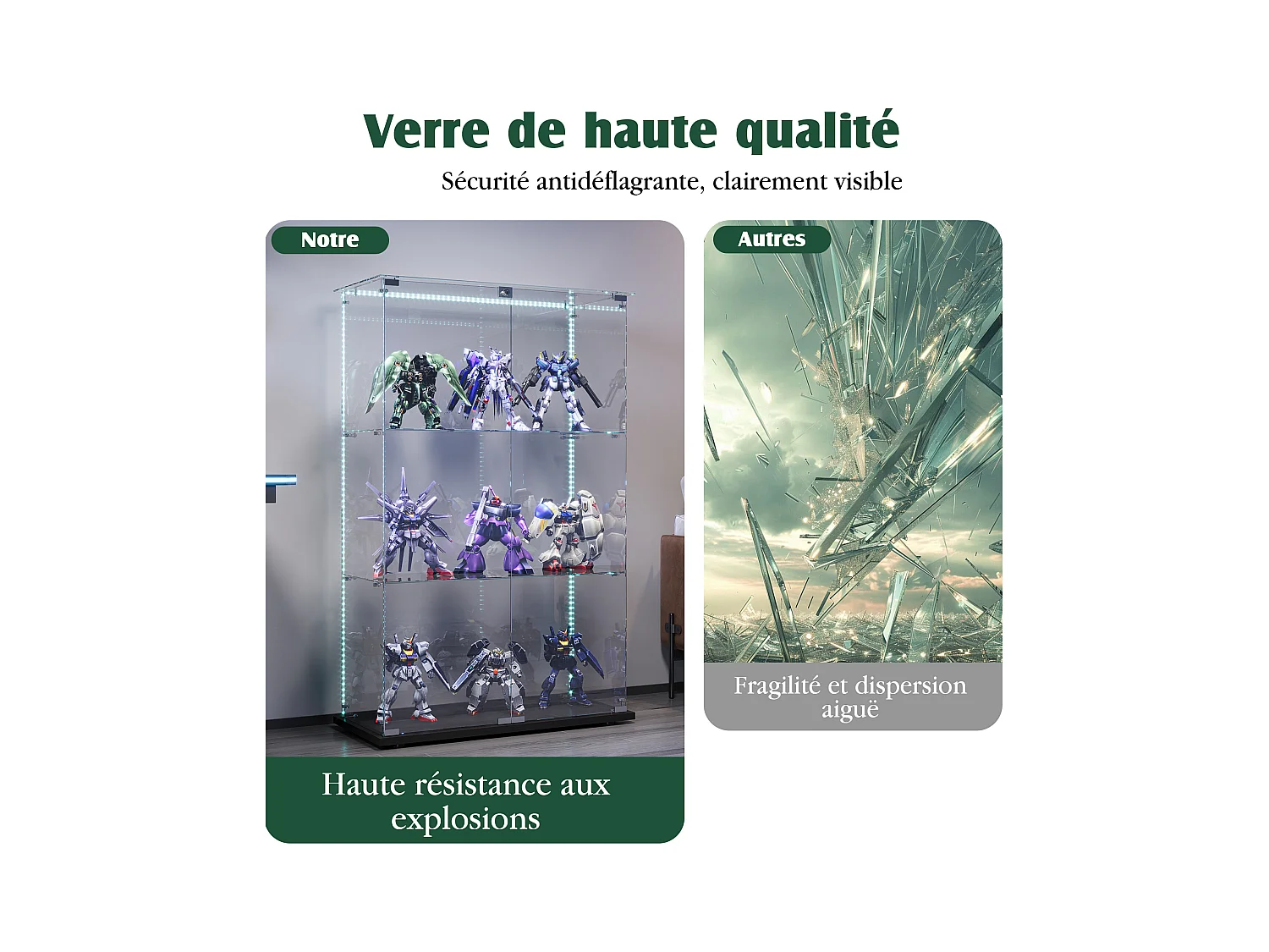 Vitrine de salon avec 4 étagères et portes doubles – Meuble élégant pour salon