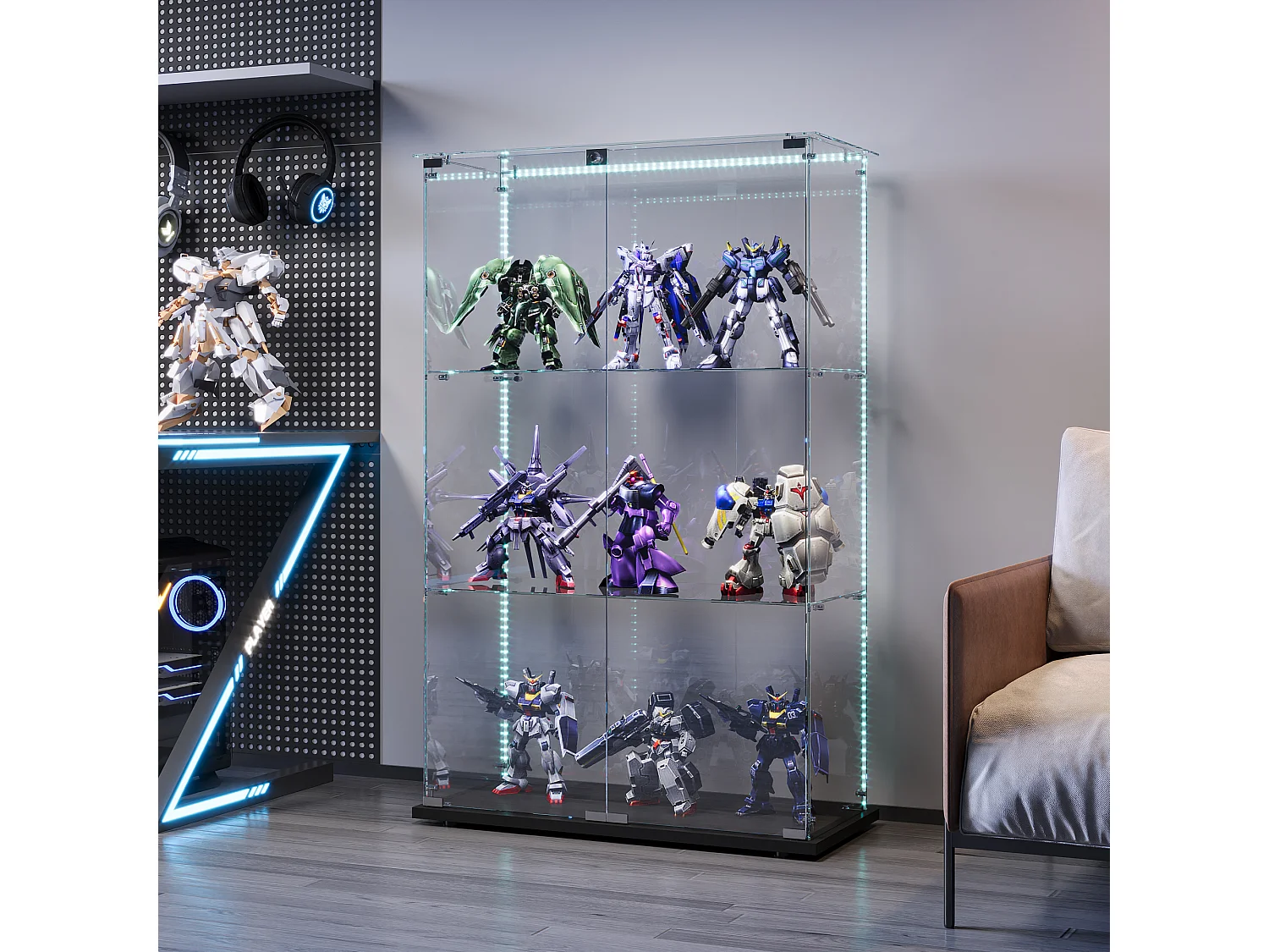 Vitrine de salon avec 4 étagères et portes doubles – Meuble élégant pour salon