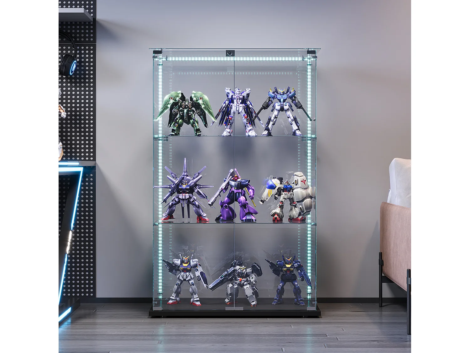 Vitrine de salon avec 4 étagères et portes doubles – Meuble élégant pour salon