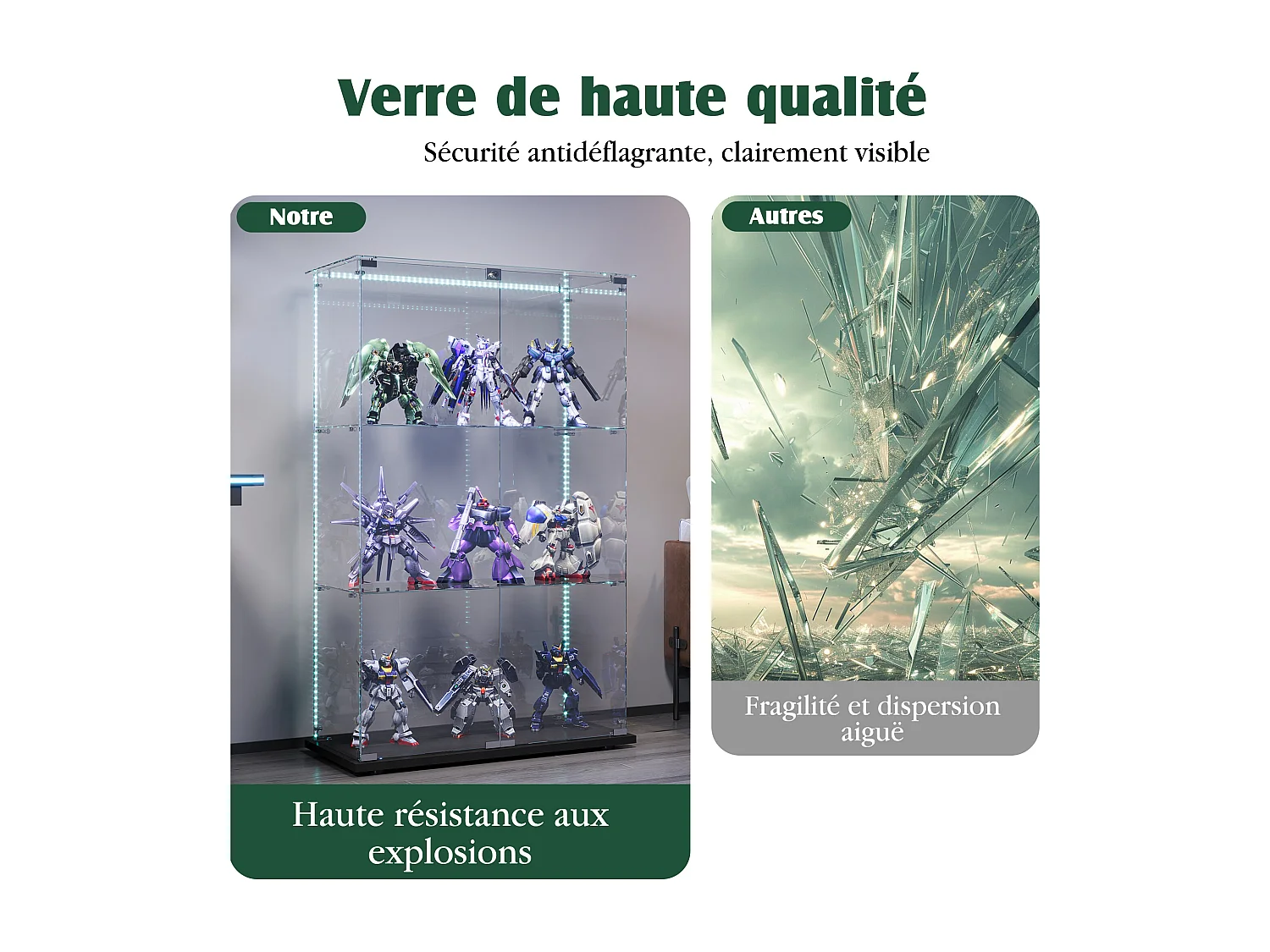 Vitrine de salon avec 4 étagères et portes doubles – Meuble élégant pour salon