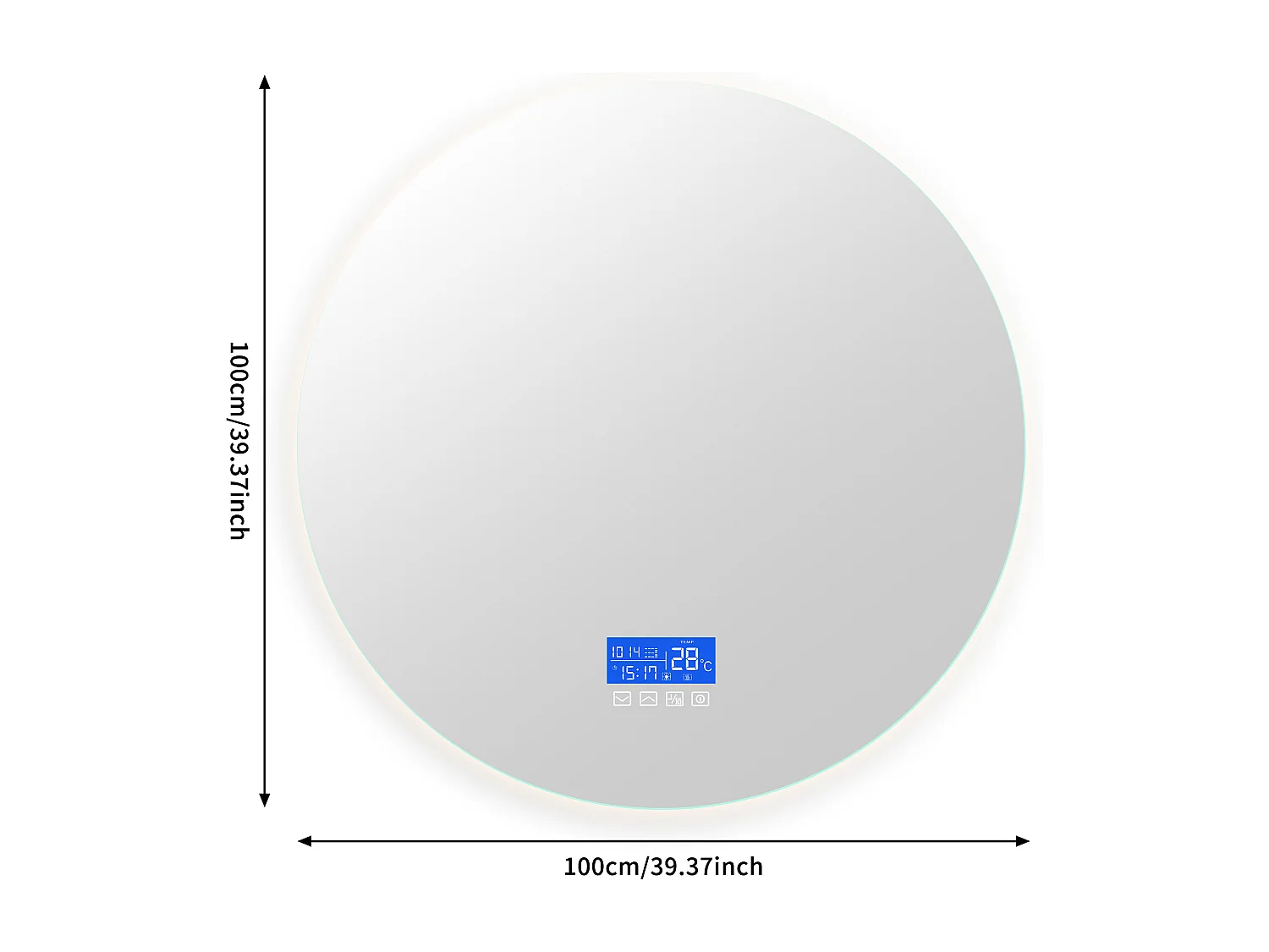 Runder Antibeschlag-Badezimmerspiegel 100 cm - LED, Temperatur, 3 Helligkeitsstufen