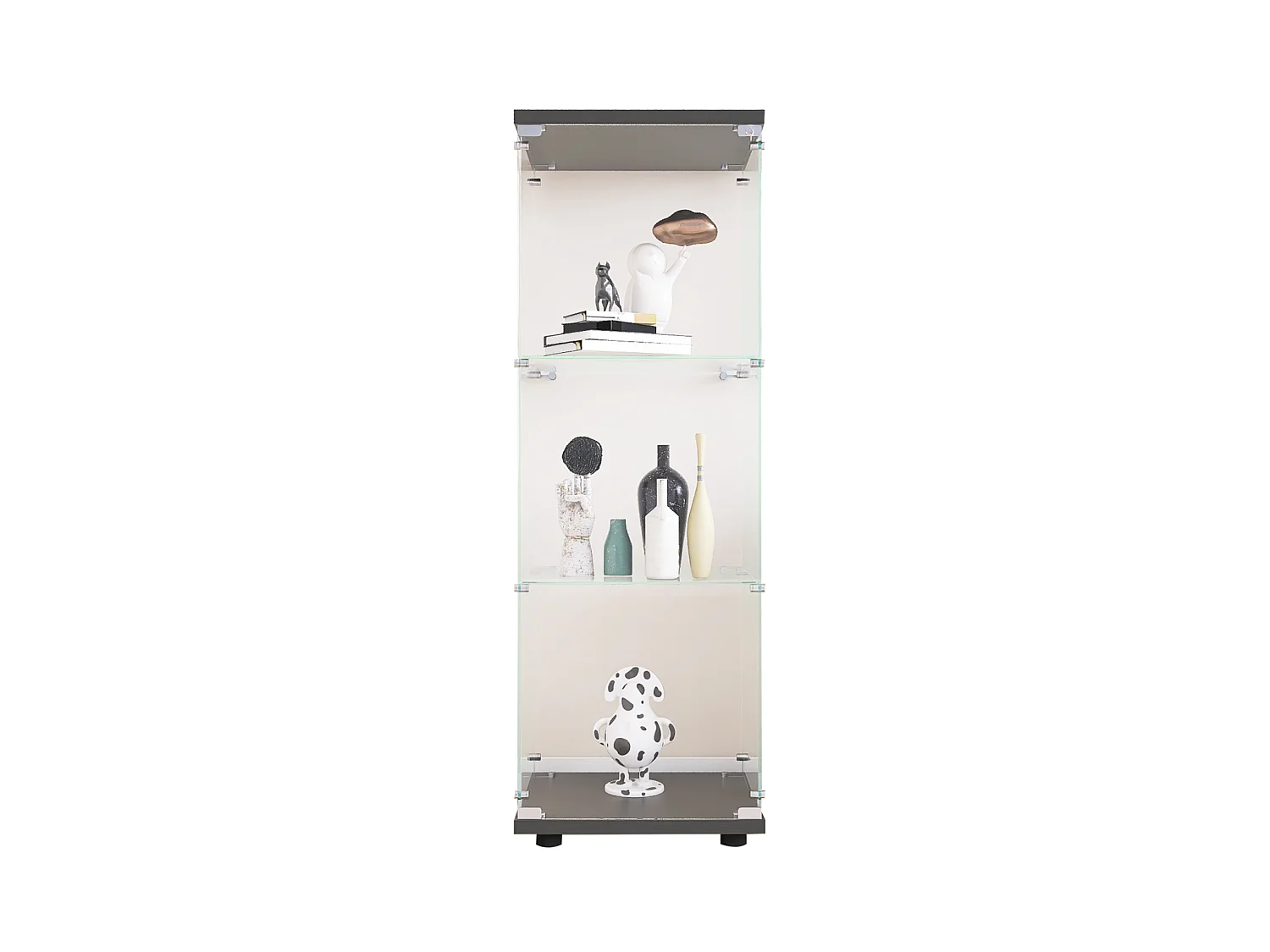 Vitrine en verre – 3 étagères, Bibliothèque moderne en bois, Portes avec serrure, Noir