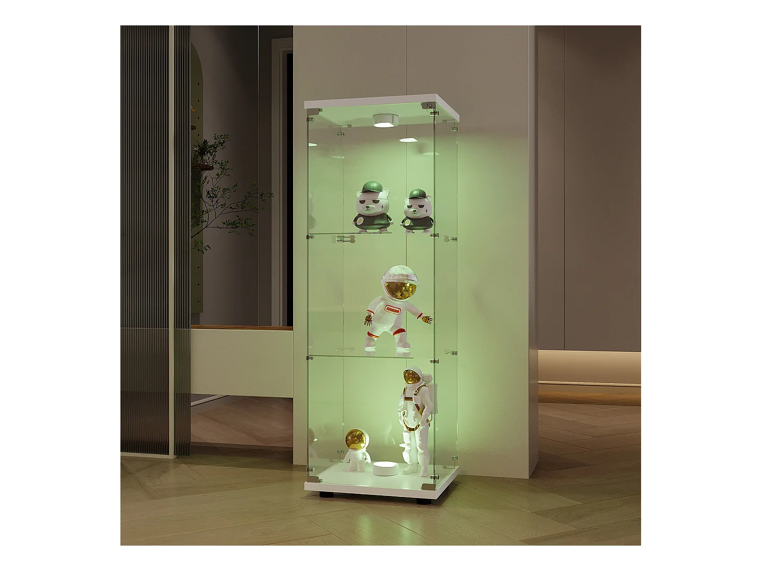 Vitrine en Verre GARHELPER – 3 Étagères, 1 Porte, Verre Trempé, Lumière LED, Noir, 42x36x125 cm