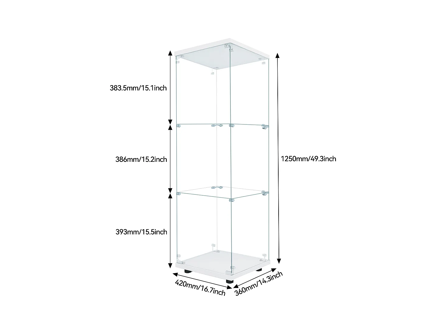 Vitrine en Verre GARHELPER – 3 Étagères, 1 Porte, Verre Trempé, Lumière LED, Noir, 42x36x125 cm