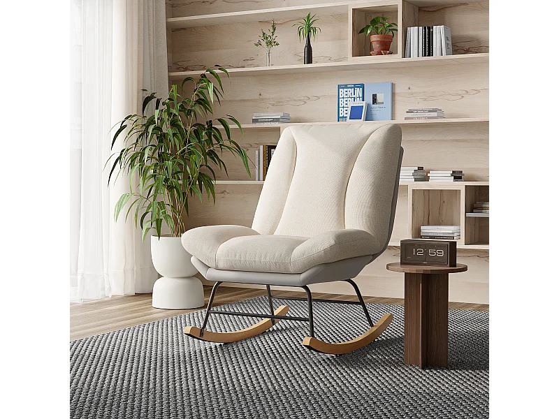 Gevoerde schommelstoel met verstelbare rugleuning - Voor woonkamer, slaapkamer of balkon - Afmetingen: 90,5 x 74 x 98 cm