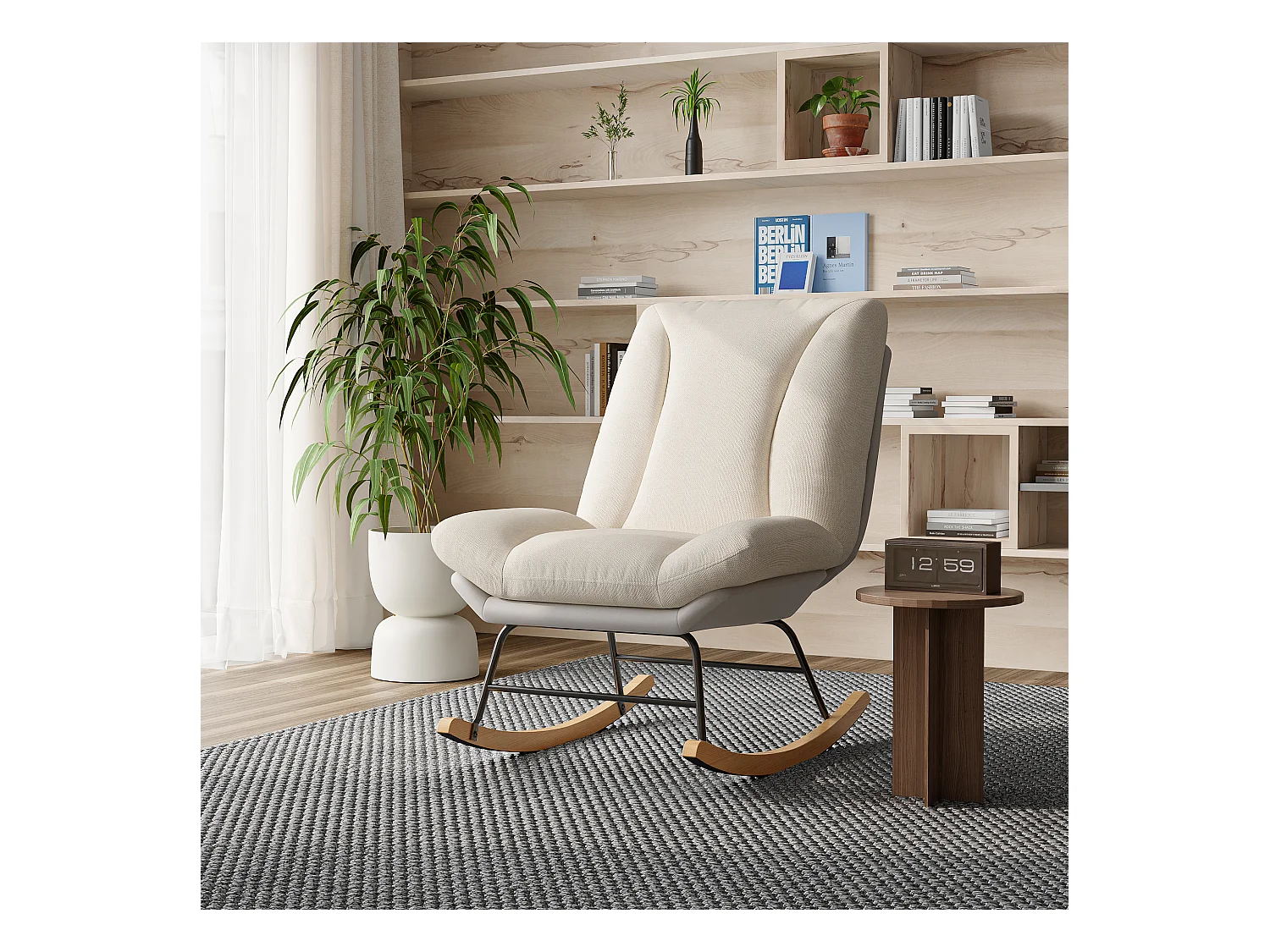 Cadeira de balanço acolchoada com encosto ajustável - Para sala de estar, quarto ou varanda - Dimensões: 90,5 x 74 x 98 cm