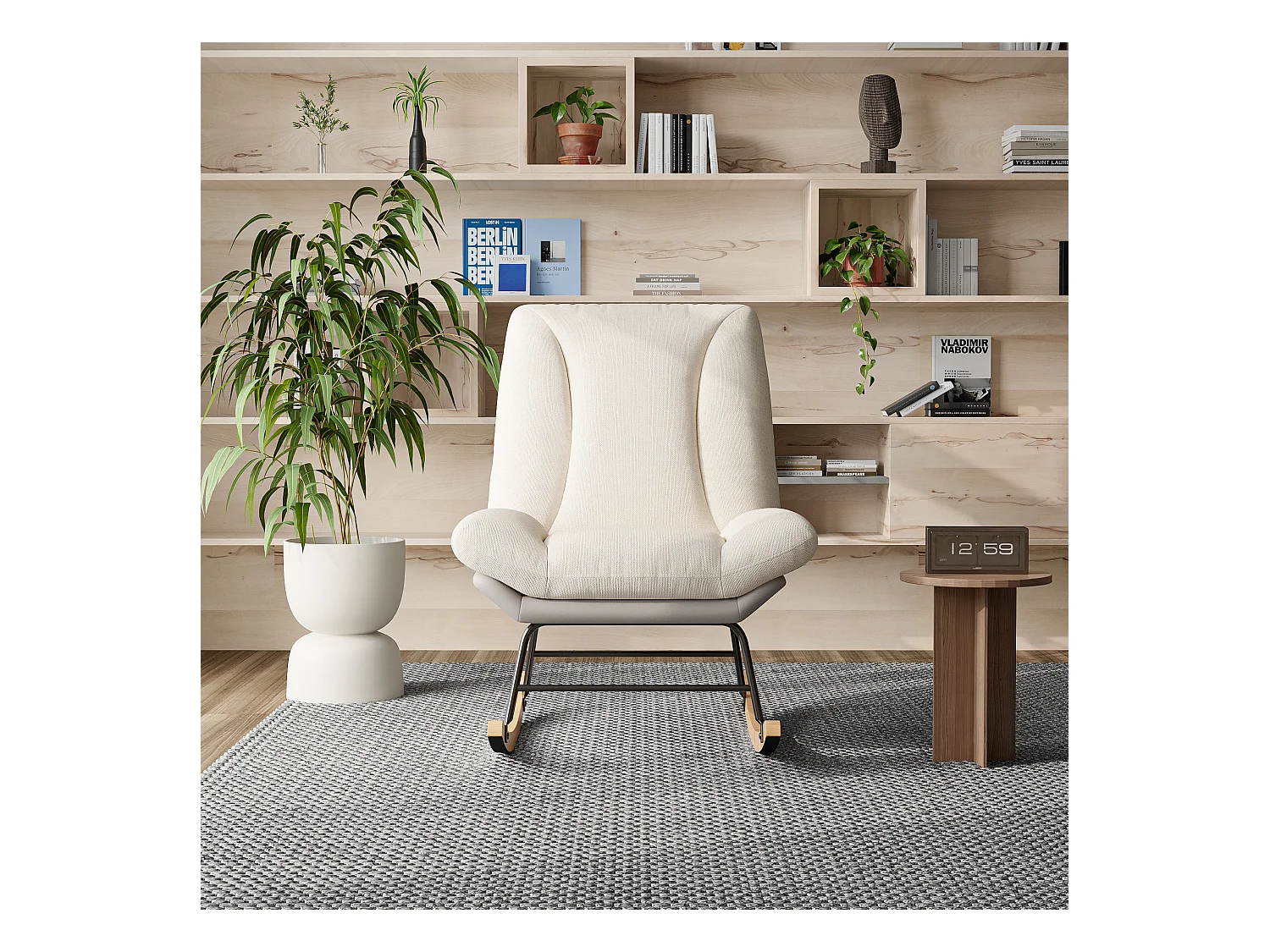 Cadeira de balanço acolchoada com encosto ajustável - Para sala de estar, quarto ou varanda - Dimensões: 90,5 x 74 x 98 cm