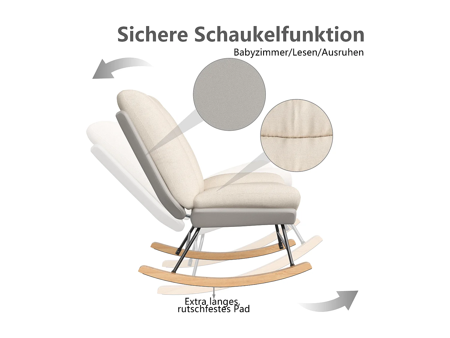 Fauteuil à Bascule Rembourré avec Dossier Réglable - Pour Salon, Chambre à Coucher ou Balcon - Dimensions : 90,5 x 74 x 98 cm