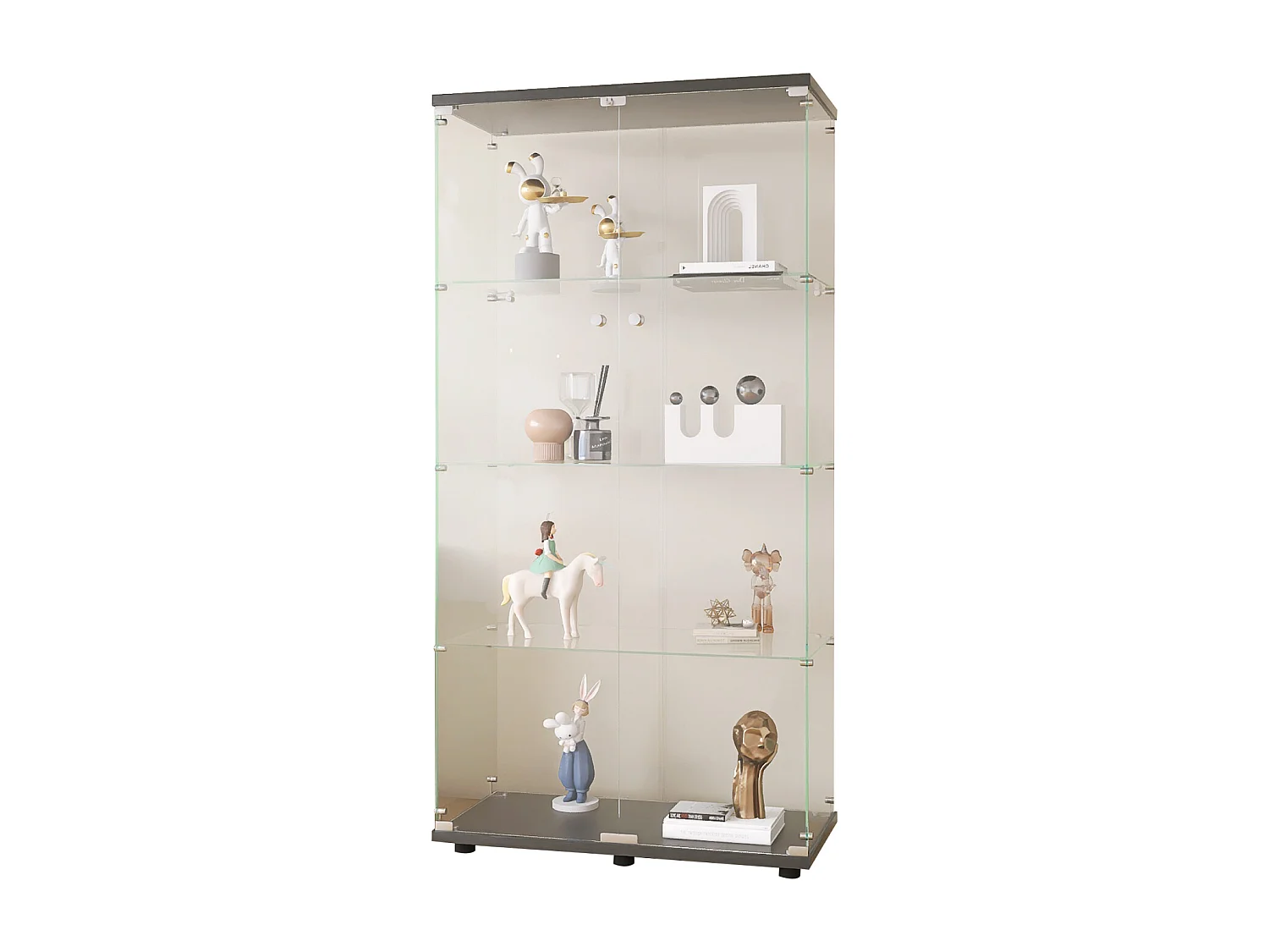 Vitrina de cristal – 4 estantes, 2 puertas, vitrina independiente, negra, 81x37x165 cm