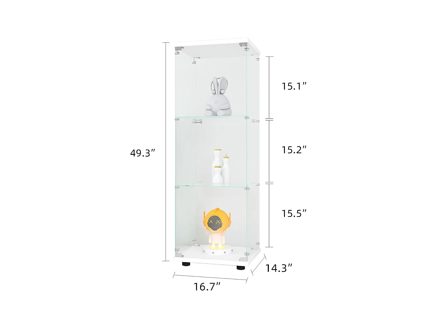 Vitrine en Verre GARHELPER – 3 Étagères, 1 Porte, Verre Trempé, Blanc, 42x36x125 cm