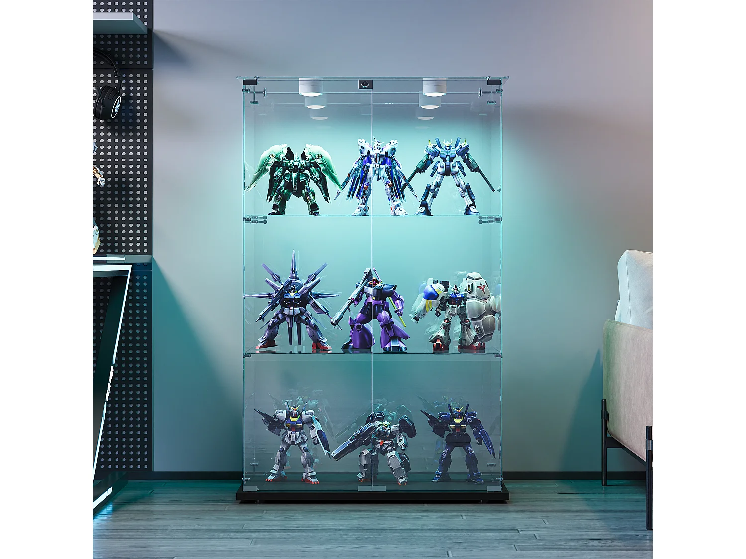 Glasvitrine mit 4 Einlegeböden und Doppeltüren – Elegante Wohnzimmermöbel