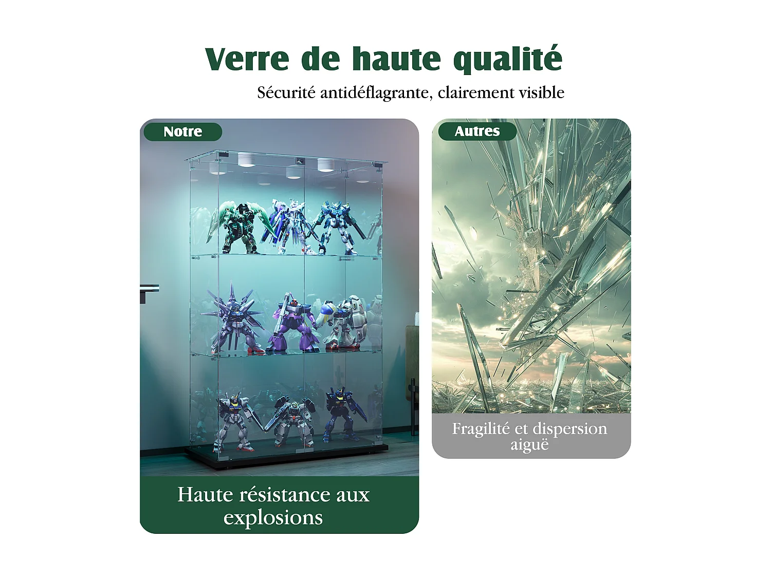 Glasvitrine mit 4 Einlegeböden und Doppeltüren – Elegante Wohnzimmermöbel