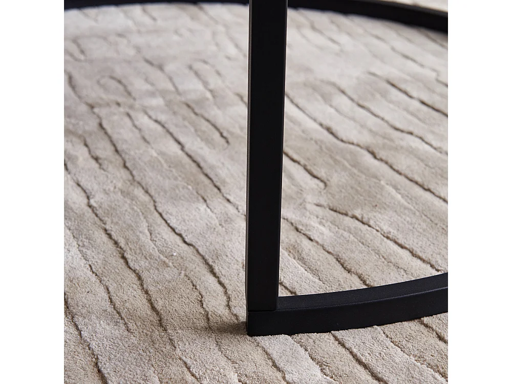 Lot de 2 tables basses gigognes – Marbre blanc et métal noir, Moderne, Table d'appoint ronde pour salon et chambre