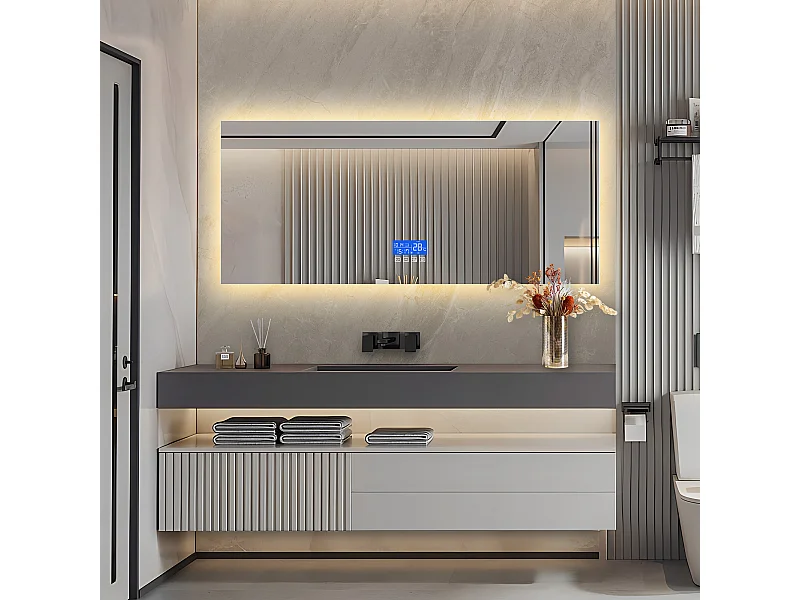 Vierkante badkamerspiegel 60x140 cm - LED, temperatuur, ontwaseming, 3 helderheidsniveaus, touch