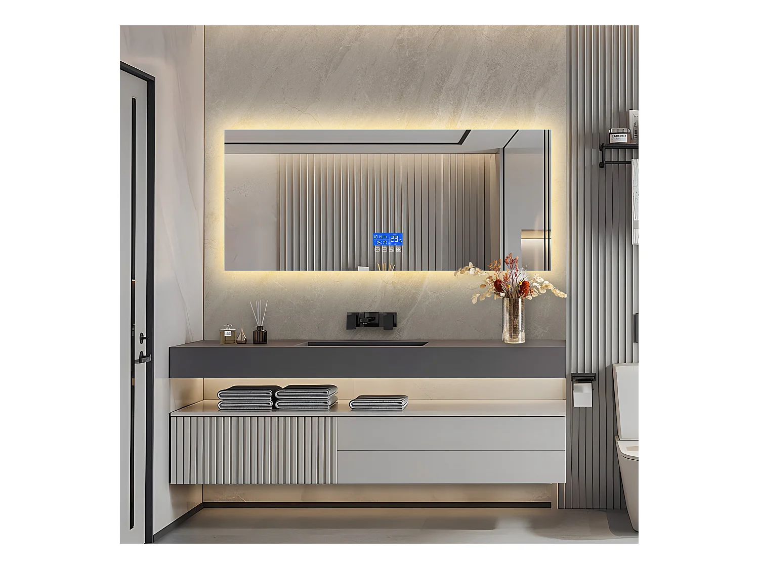 Vierkante badkamerspiegel 60x140 cm - LED, temperatuur, ontwaseming, 3 helderheidsniveaus, touch