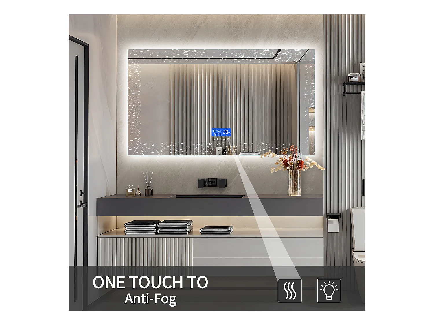 Vierkante badkamerspiegel 60x140 cm - LED, temperatuur, ontwaseming, 3 helderheidsniveaus, touch