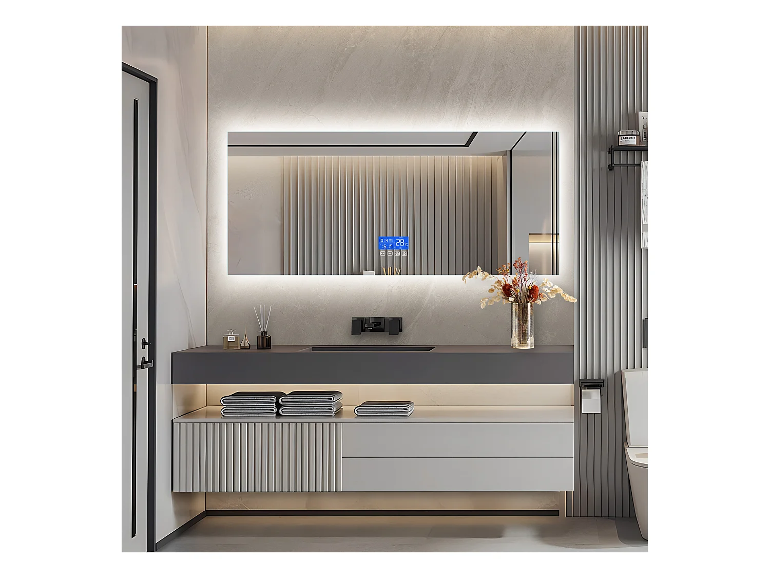 Vierkante badkamerspiegel 60x140 cm - LED, temperatuur, ontwaseming, 3 helderheidsniveaus, touch