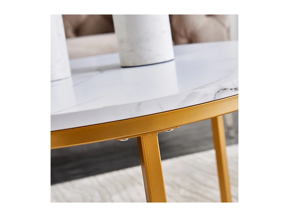 Lot de 2 tables basses gigognes – Marbre blanc et métal doré, Table d'appoint moderne, Pour salon et chambre