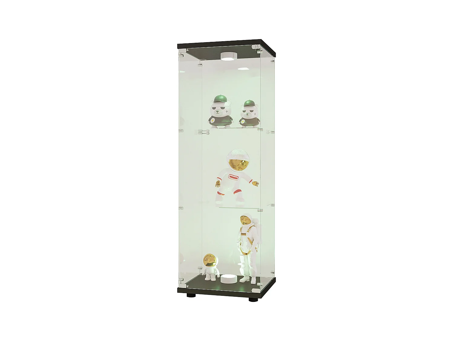 Vitrine en Verre GARHELPER – 3 Étagères, 1 Porte, Verre Trempé, Lumière LED, Blanc, 42x36x125 cm