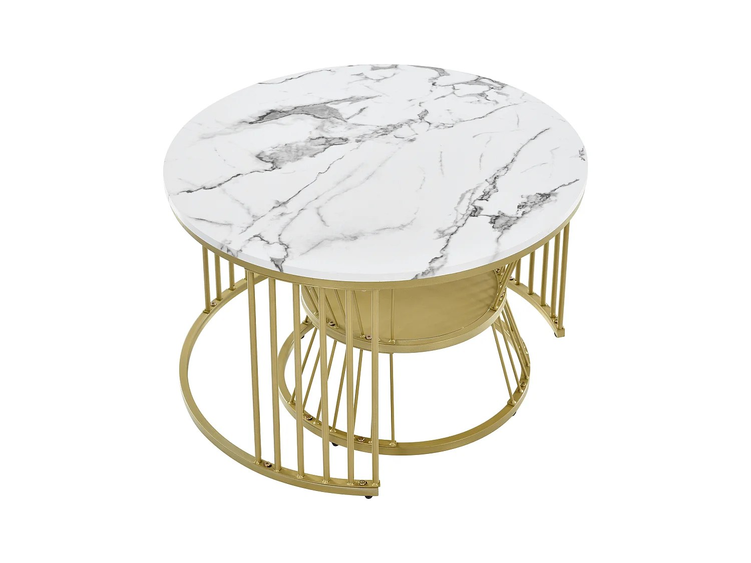 Set van 2 ronde salontafels - glanzend marmer en metaal, modern design voor woonkamer, kantoor en balkon