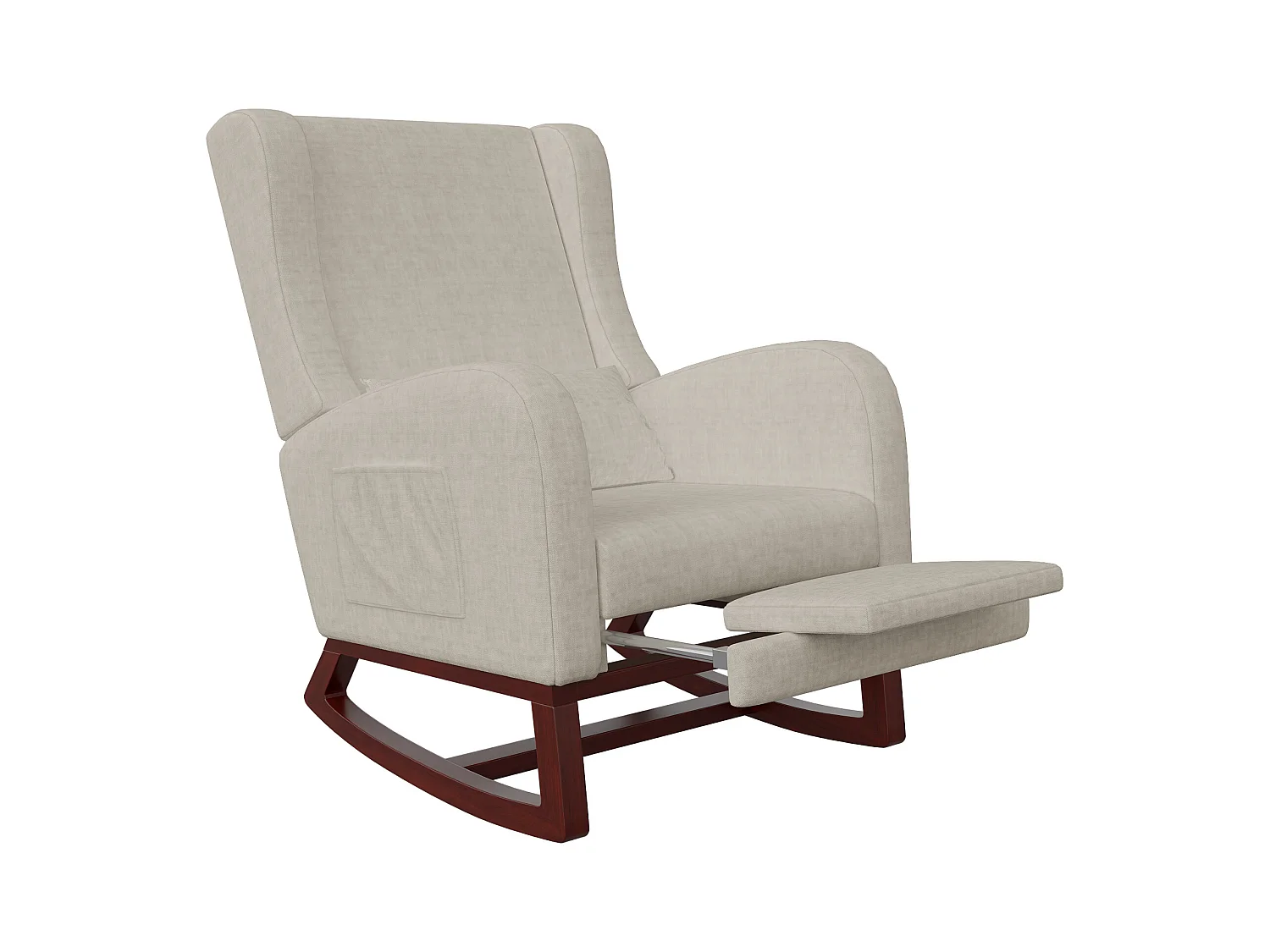 Cadeira de balanço com apoio de pernas retrátil e encosto alto em madeira maciça - Cadeira de balanço para sala de estar e quarto, carga até 150 kg - Bege