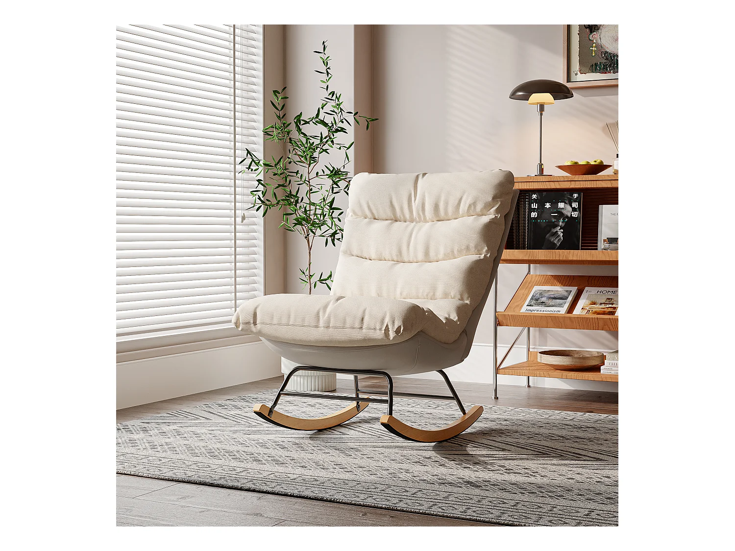 Cadeira de balanço acolchoada com encosto ajustável - Para sala de estar, quarto ou varanda - Dimensões: 83 x 72 x 93 cm