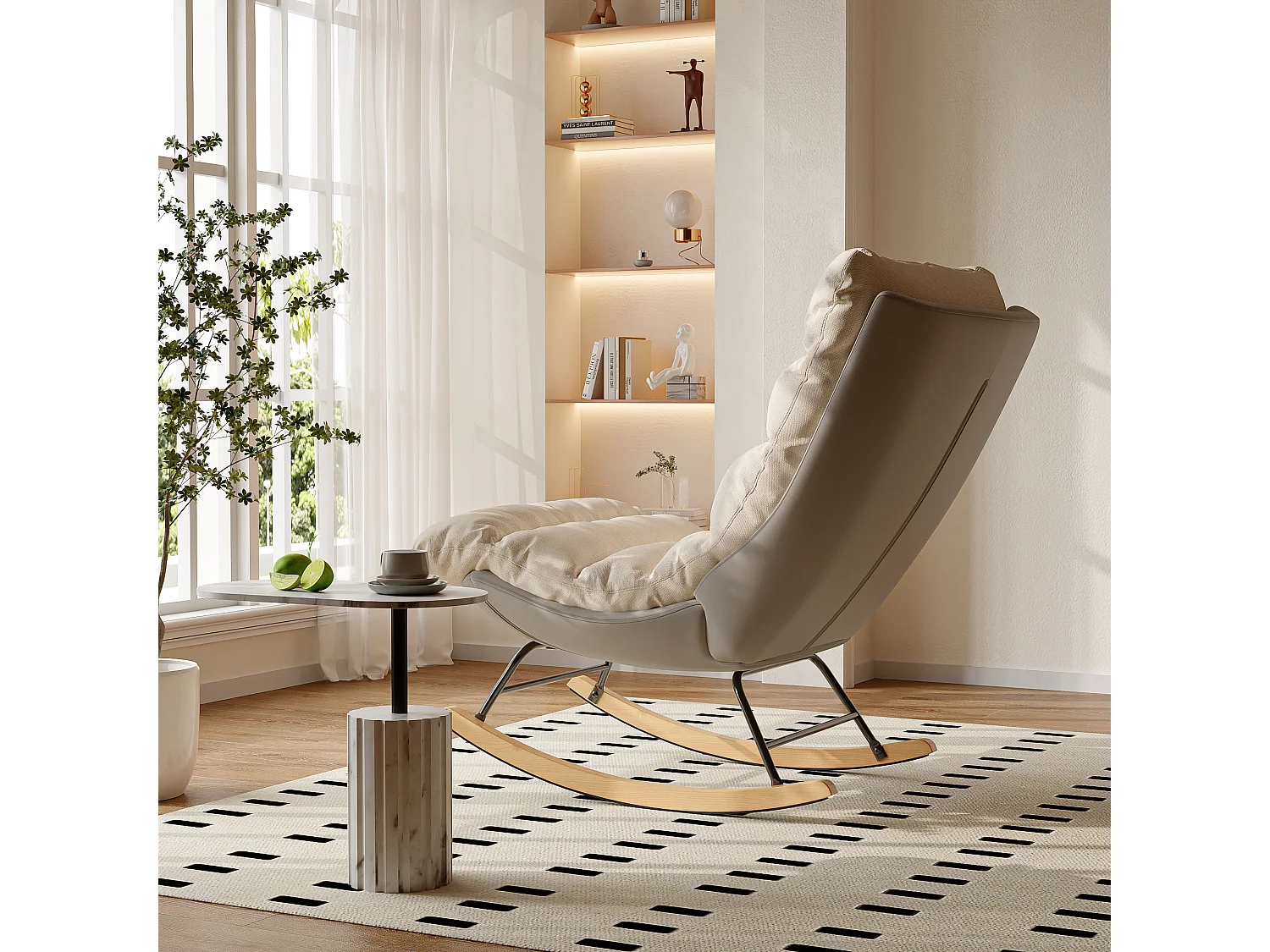 Fauteuil à Bascule Rembourré avec Dossier Réglable - Pour Salon, Chambre à Coucher ou Balcon - Dimensions : 83 x 72 x 93 cm