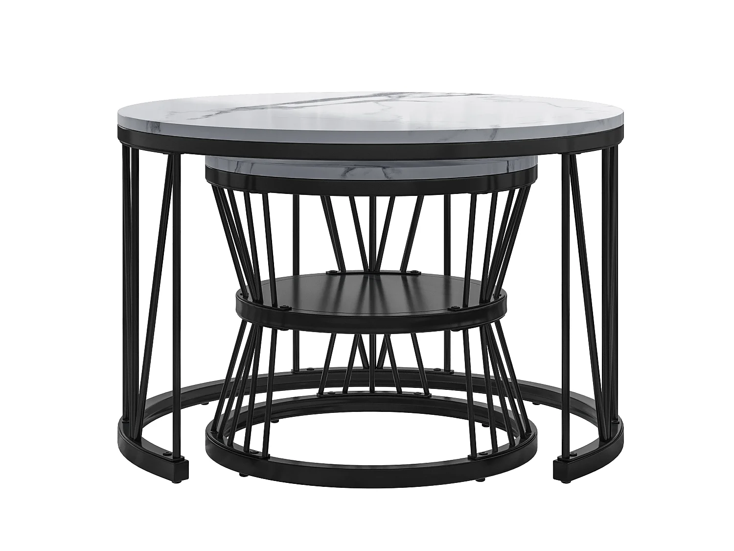 Lot de 2 tables basses rondes en marbre – Placage moderne, Table d'appoint pour salon et bureau, Noir