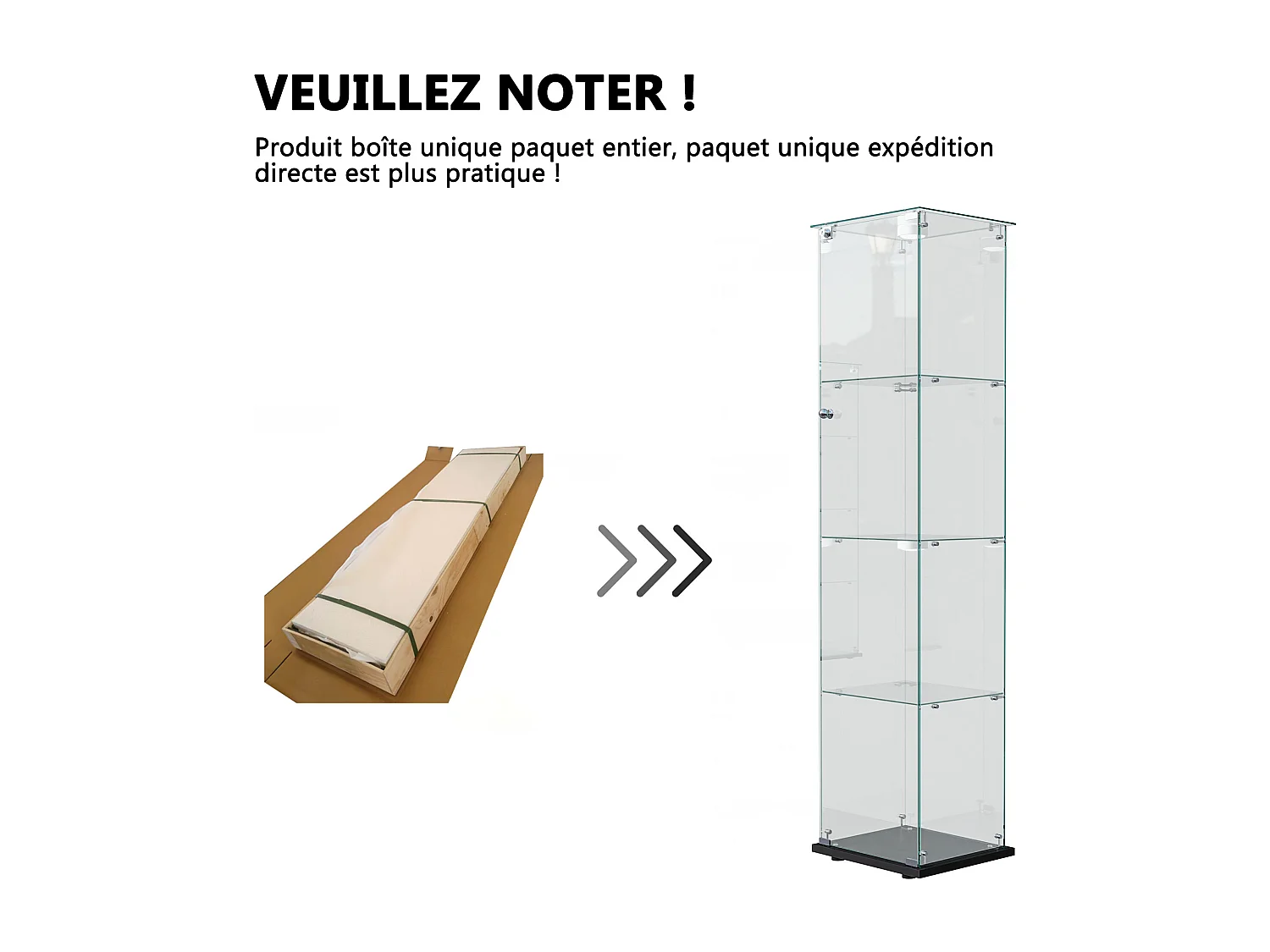 Vitrine en Verre – 5 Étagères, Portes Doubles, Vitrine de Salon