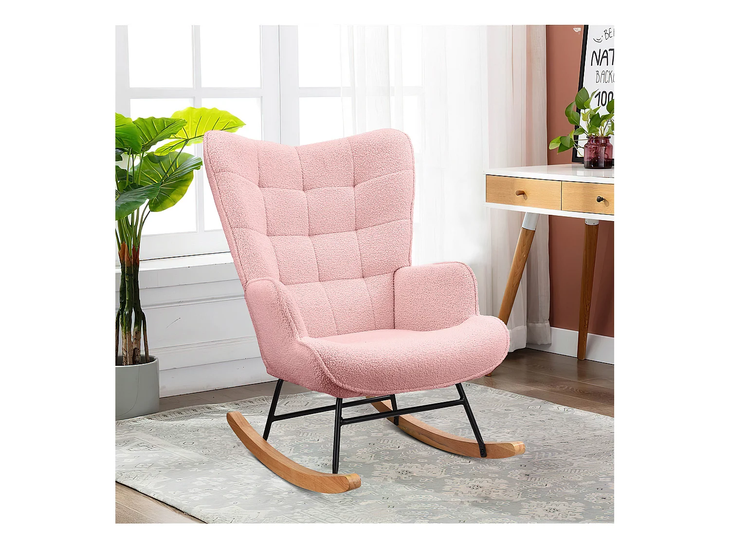 Cadeira de balanço ergonômica para adultos - Cadeira de balanço para áreas externas e internas - Para sala de estar, jardim e quarto - Rosa