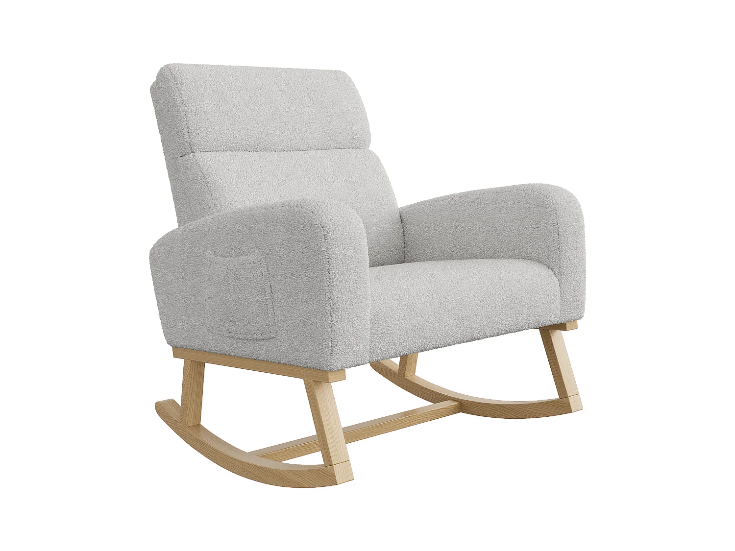 Mecedora con reposabrazos y respaldo inclinado - Patas de madera maciza - Gris claro