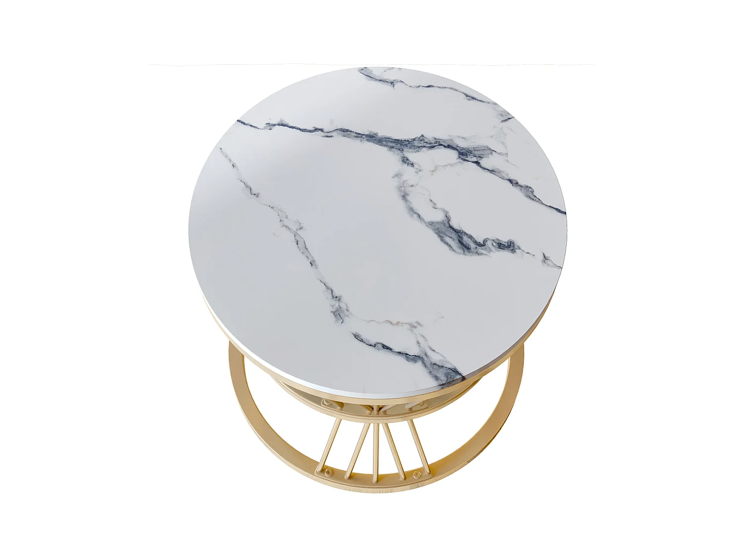 Juego de 2 mesas de centro redondas de mármol con chapa moderna, elegante mesa auxiliar dorada.