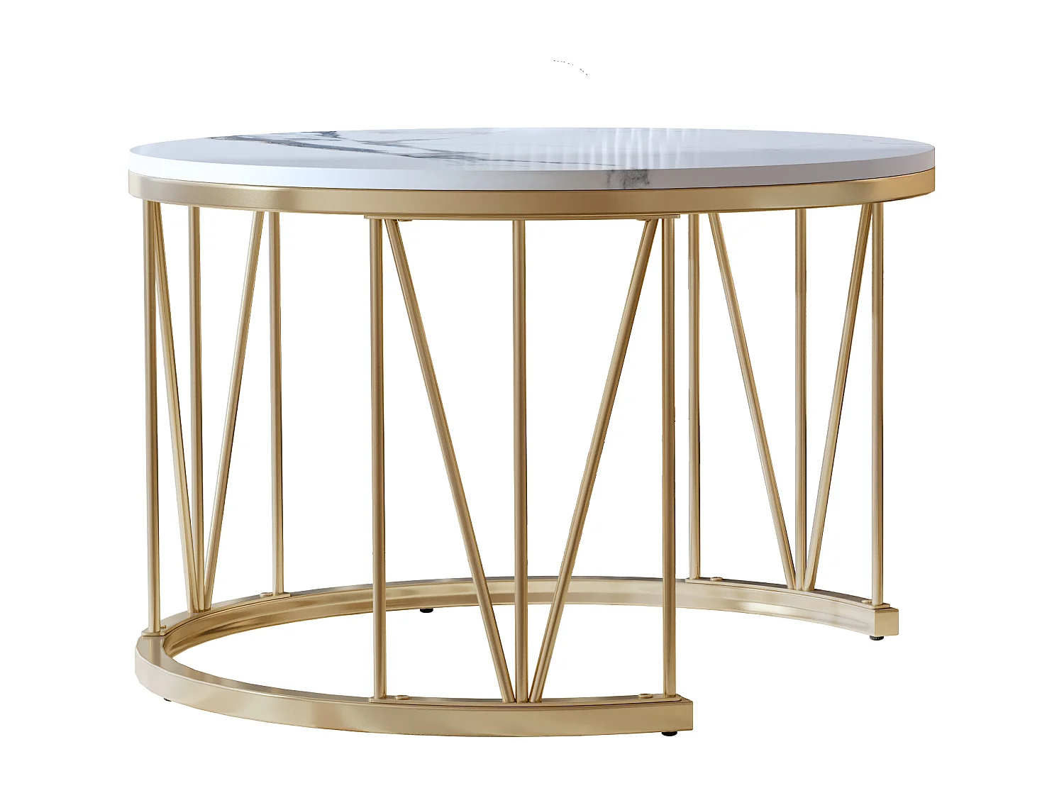 Lot de 2 Tables Basses Rondes – Marbre, Placage moderne, Table d'appoint élégante, Doré