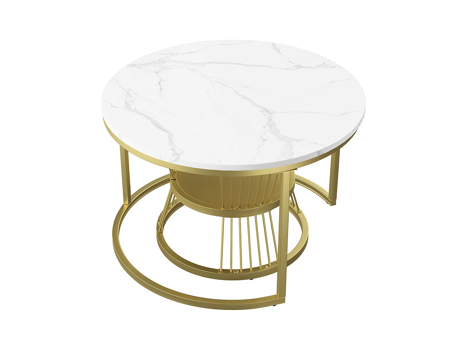 Mesa de centro redonda moderna com encaixe - Estrutura de metal, Mesa grande 70x45 cm, Mesa pequena 45x40 cm