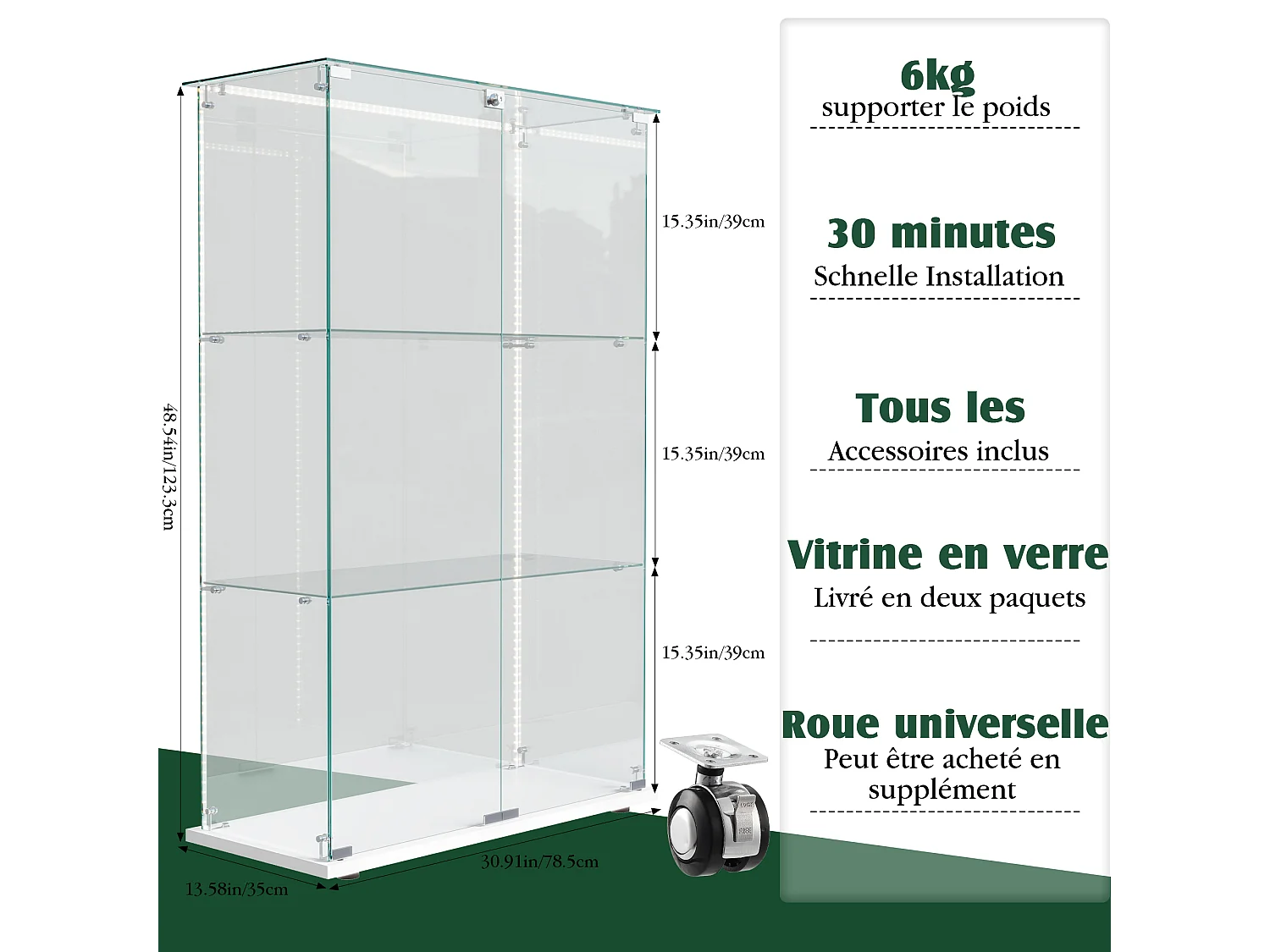 Wohnzimmervitrine mit 4 Einlegeböden und Doppeltüren – Elegante Wohnzimmermöbel