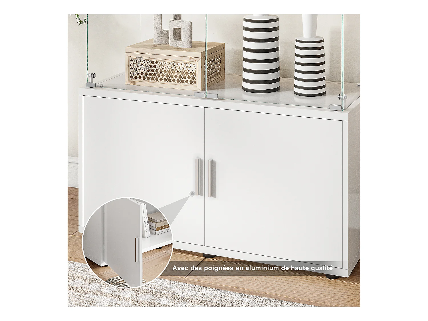 Vitrinekast met 3 planken, kasten en LED-verlichting - Modern design, Wit