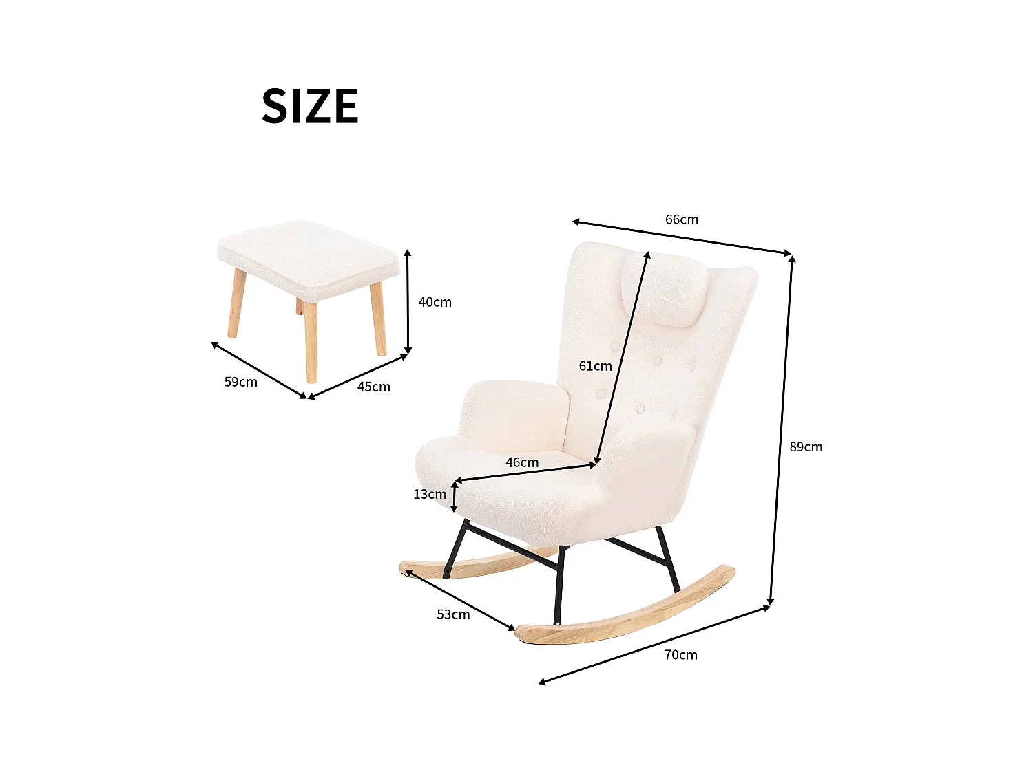 Fauteuil à Bascule Teddy, Chaise Longue avec Appuie-Tête et Repose-Pieds, 150 kg