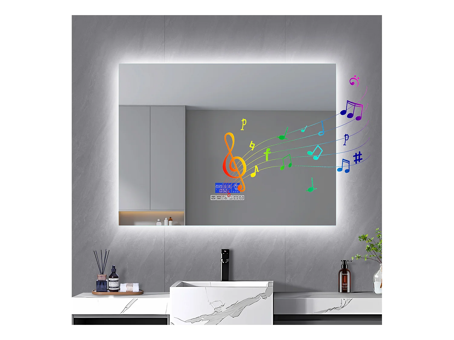 Ronde badkamerspiegel 80x100 cm - LED, Bluetooth, Temperatuur, Ontwaseming, Verlichting, Touch, 6 standen
